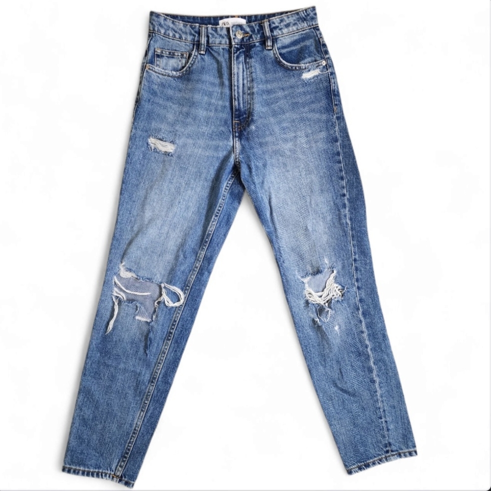 ZARA High Rise Distressed Ripped Jeans Size 25 Grunge Style